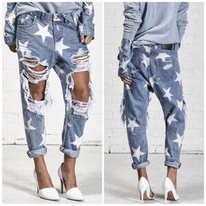 One Teaspoon Star Saints Starwash Distressed Horseshoe Baggy Slouchy BF Jeans 27